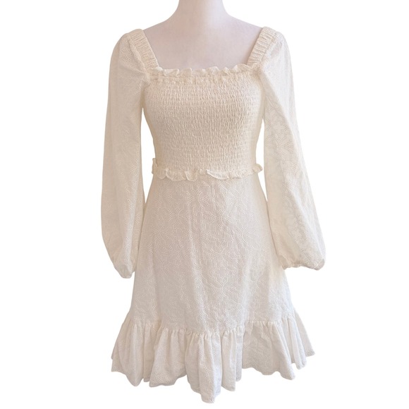 Veronica Beard NEW Denise Dress Sz 4 White Eyelet Cotton Smocked Mini Sun Dress - Picture 2 of 15